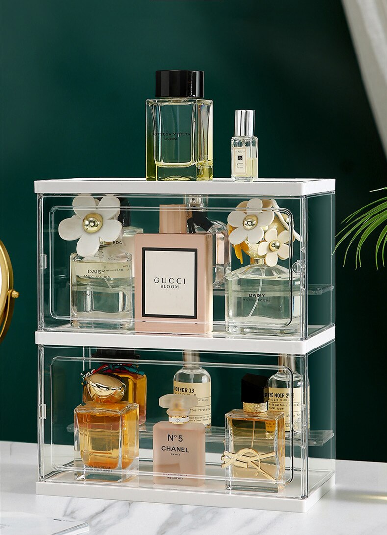 Caja de almacenamiento de perfumes acrílica transparente de gran capacidad, estante de joyería, caja de almacenamiento de maquillaje a prueba de polvo, armario de exhibición de esmalte Aail de juguete