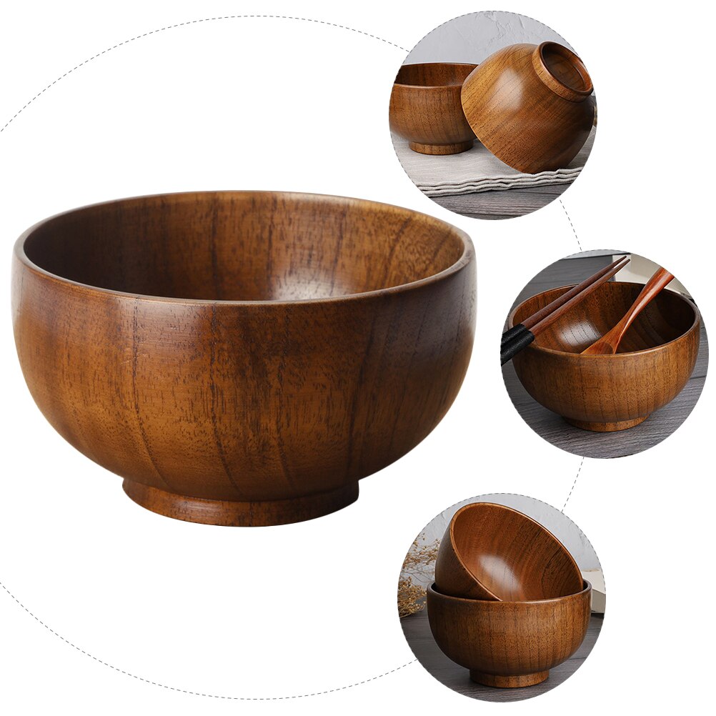 Practical Wood Salad Bowl Thicken Fruits Bowl Round Bowl S M L