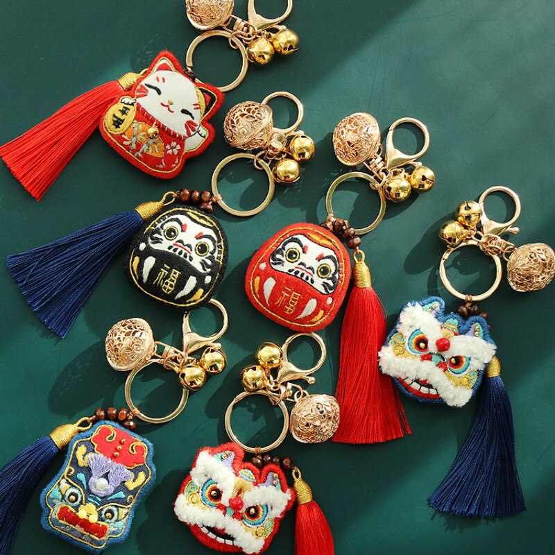 diy Embroidery Lion dance keychain Cross-stitch Peace and blessing pouch Stitch For needlework needle minder protective talisman