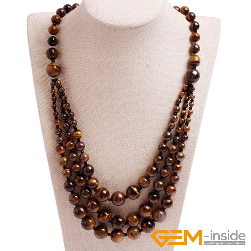 Handmade 8-12mm Beaded Stone Necklace Jewelry 19 inch DIY Long Necklace Jewelry For Women: tigers eye