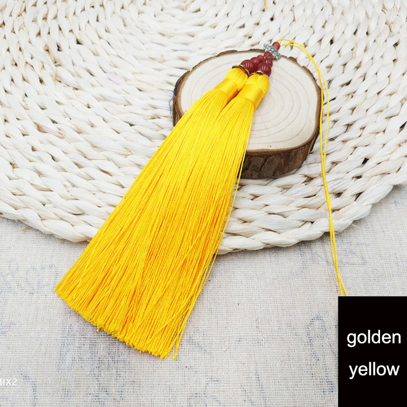 15cm lange silke kvaster dekoration bogmærke kvaster dobbelt sy kvast trim dekorative nøgle kvaster til gardin boligindretning: Gylden gul