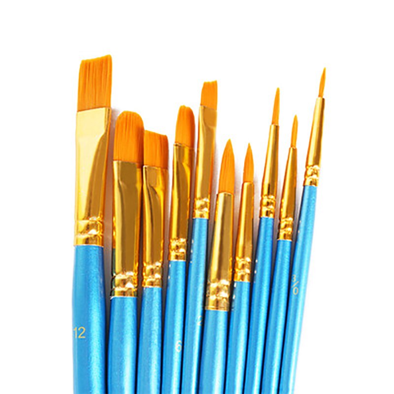 10 unids/set pinceles de pintura por números pinceles de acuarela Gouache pinceles diferentes formas punta redonda puntiaguda pincel de nailon para pintar el cabello