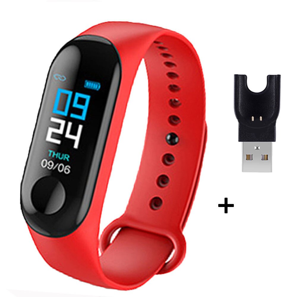 M3 Smart Bracelet Heart Rate Blood Pressure Health Waterproof Smart Watches M3 Pro Bluetooth Watch Wristband Fitness Tracker: Red