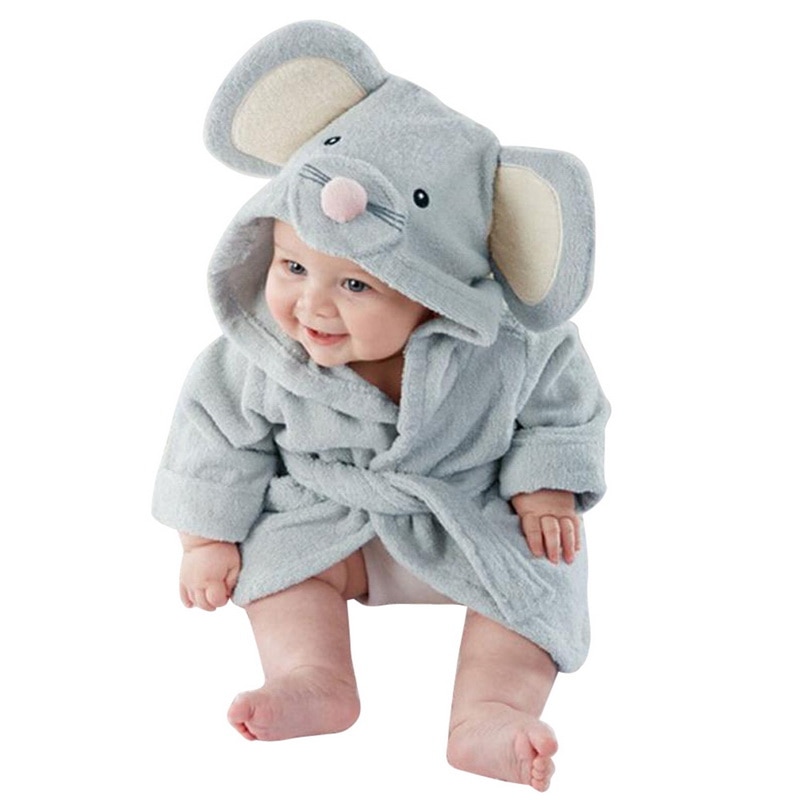 Loozykit Cute Boy Girl Animal Ears Bathrobe Hooded Bath Robes Towel Infant Baby Long Sleeve Hoodies Belt Bathing Robes Sleepwear