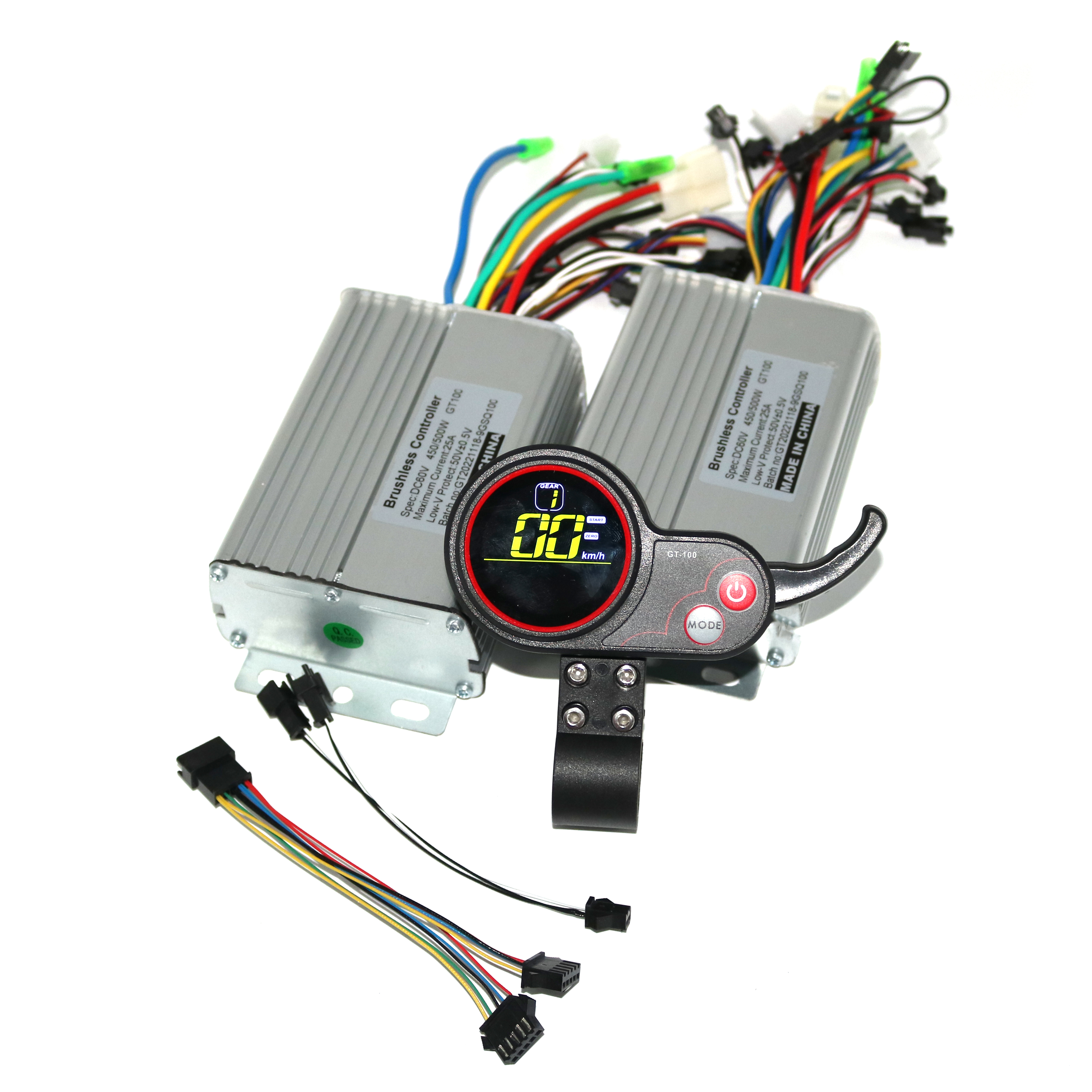 Dual stick 36/48/60V 450/500W BLDC Elektrische roller controller E-bike 2 stücke bürstenlosen geschwindigkeit fahrer und 1 Stücke LCD Display ein satz: hellgelb