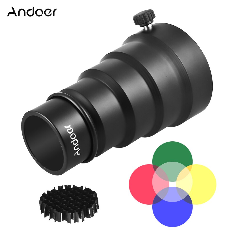 Andoer 98mm Mini Blitz-montieren Metall Snoot w/Wabengitter farbe Filter Bausatz für Neewer Andoer Godox Mini Studio Strobe-