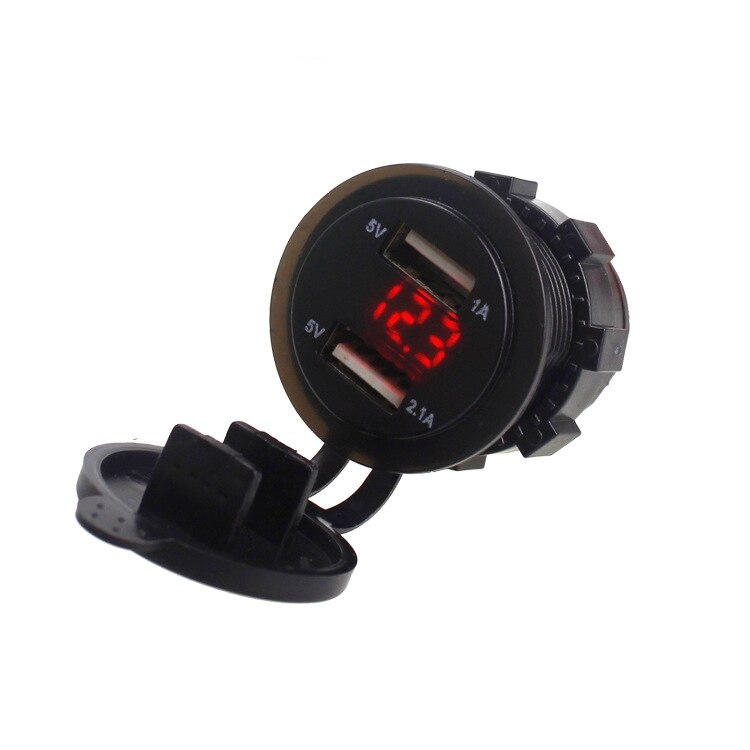 Dubbla usb motorcykeltändare biltändare laddare + led digital voltmeter bildskärmar 3 färger: Röd