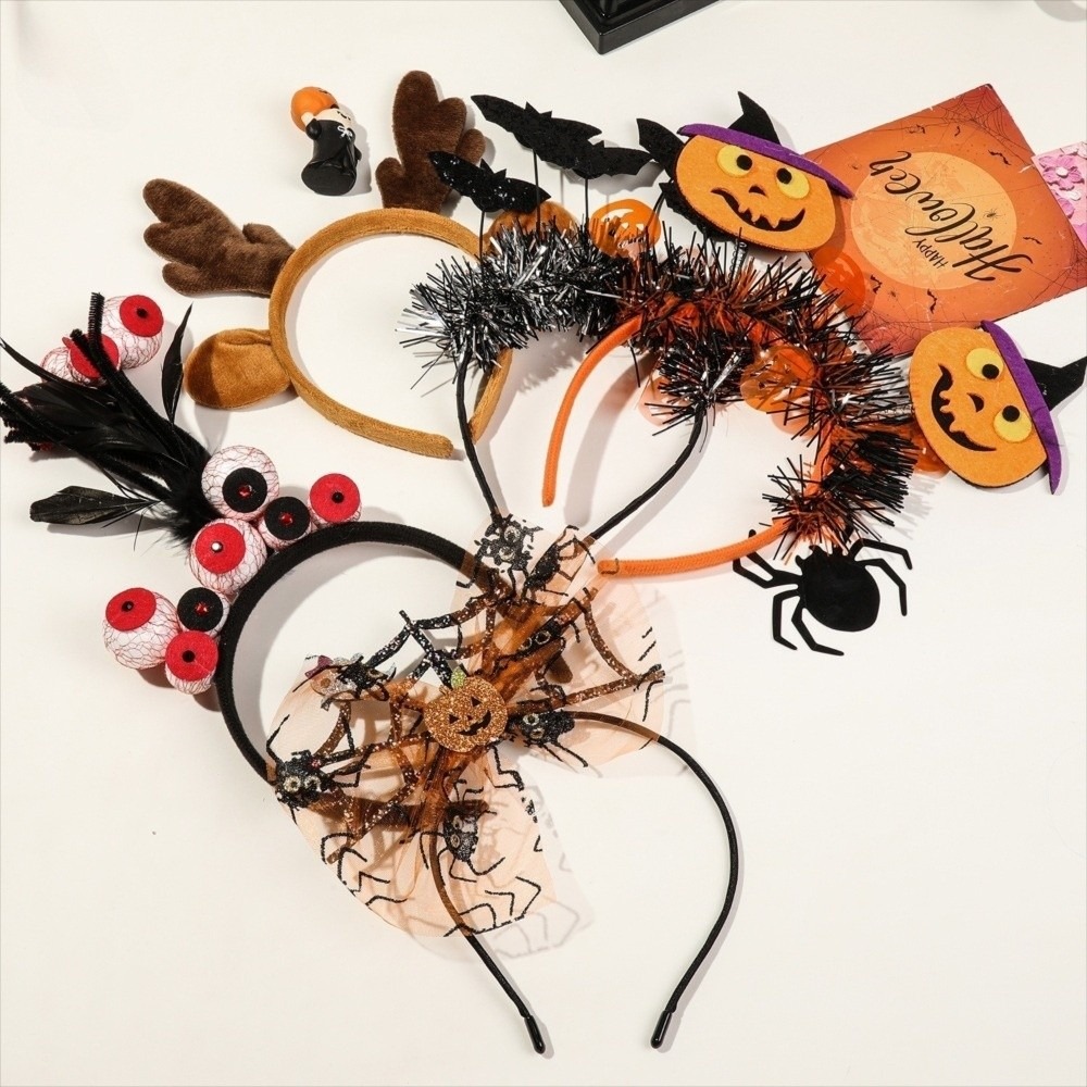 Sjov dekoration flagermus halloween hårbøjle spøgelse net edderkop pandebånd græskar polyester festival hårtilbehør maskeradefest