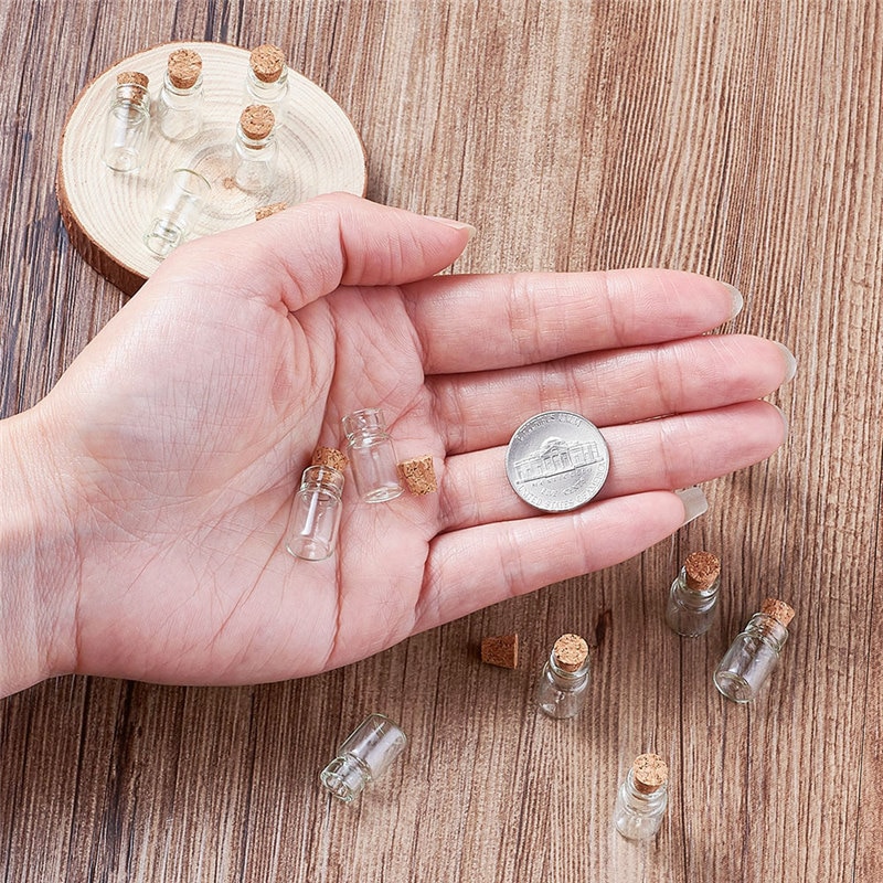 20pcs Mini Tampions Glass Jar Glass Bottles Bead Containers with Cork Stoppers Bottle Pendant for Jewelry Making 18x10mm