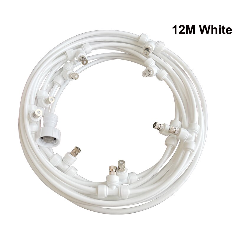 Sistema de enfriamiento por nebulización de Patio, Kits de riego de jardín, pulverizador de 6m-18m, presión de grifo de agua de 4-5bar: 12M White