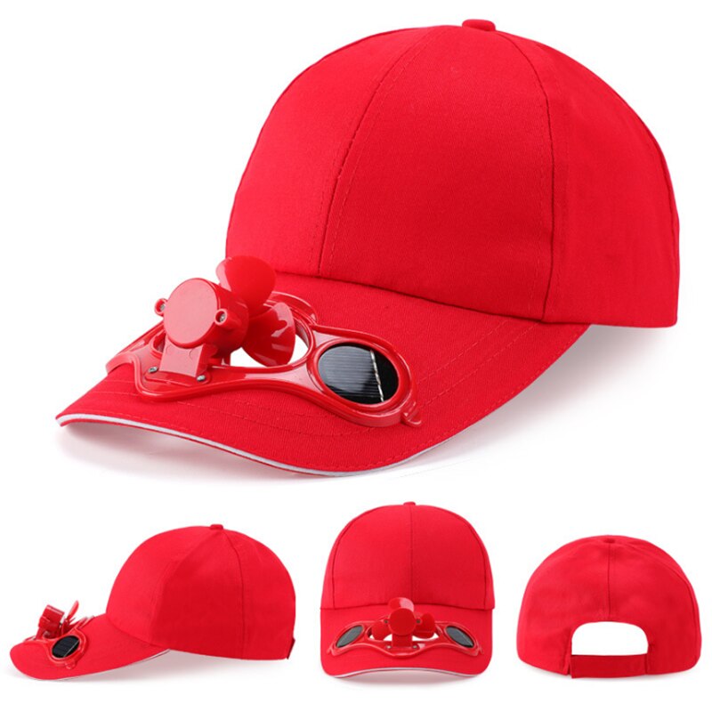 Summer Outdoor Sport Hats Sun Protection Cap With Solar Cool Fan Sunscreen Solar Powered Fan Hat Bicycling Climbing Baseball Cap: Red