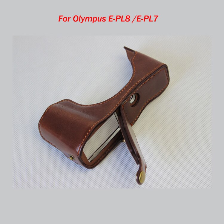 Housse coque etui portefeuille Cuir PU sac photo Pour Olympus PEN E-PL7 E-PL8 E-PL9 E-PL10 Demi-coque Avec Batterie D'ouverture de: E-PL7 E-PL8 Coffee