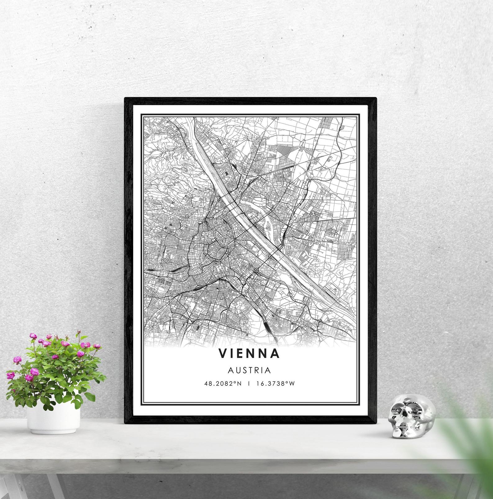 Vienna map print poster canvas | Vienna Austria city map print poster canvas: 60x80cm No Frame