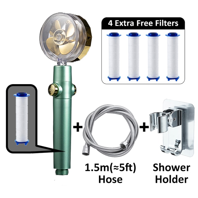 Douchekop Hoge Druk Stijl Groene Hoge Druk Draaien Douchekop Met Houder En Slang Propeller Douchekop eco: G Sets