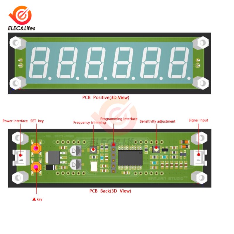 Pantalla LED roja/azul/verde, 6 dígitos, 0,1 MHz ~ 65MHz, medidor de frecuencia RF Digital, Contador, cimómetro, PLJ-6LED-A, CC 8V ~ 15V
