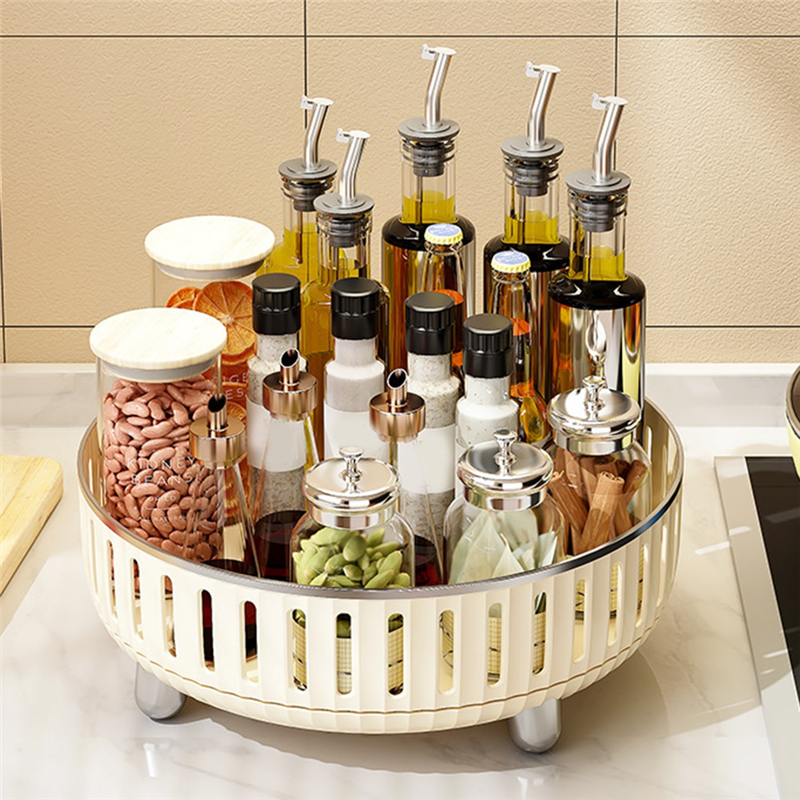 Organizador de maquillaje giratorio de A19F-360 grados para tocador, almacenamiento de cosméticos con compartimentos para perfumes duradero fácil de instalar blanco