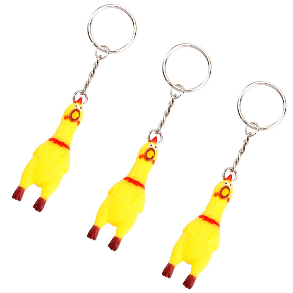 3 Pack Squeeze Screaming Kip Sleutelhanger Grappige Geel Squeaking Kip Hanger Voor Sleutels Tassen Telefoons