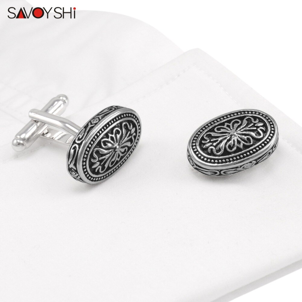 Savoyshi Vintage Patroon Manchetknopen Voor Heren Shirt Manchet Knoppen Zwart Zacht Email Manchetknopen Gratis Carving Naam