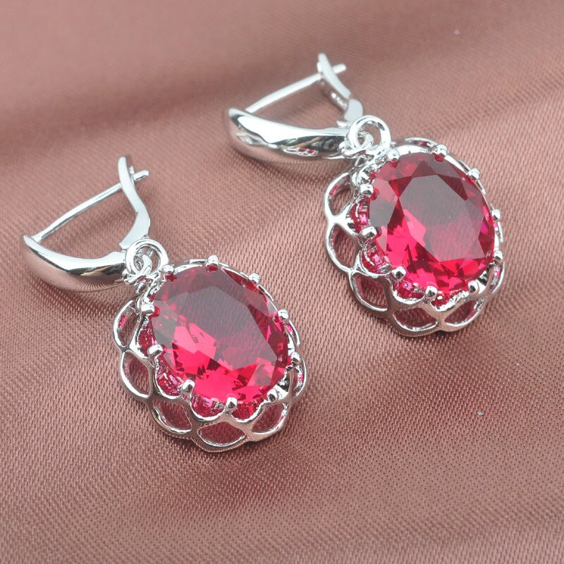Rosa röd cubic zirconia bröllop dam smycken set si... – Grandado