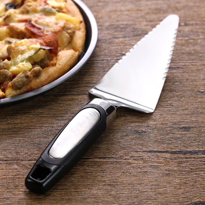 Trägrepp rostfritt stål tårta pizza spade tandad kantskärare paj pizza server tårtskärare server cutter spatel