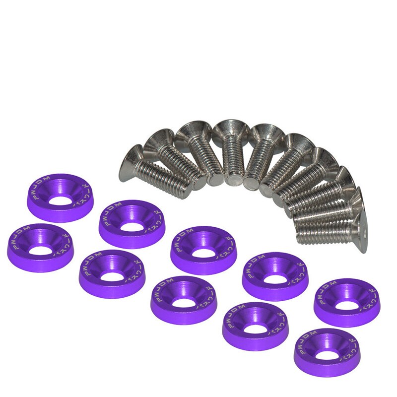 10 Stks/set M6 Jdm Bouten Auto Gemodificeerde Hex Bevestigingsmiddelen Fender Washer Bumper Motor Concave Schroeven Kentekenplaat Bouten Auto-styling: Purple