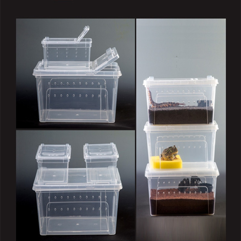 1Pc S/M/L Transparant Reptielen Voerbox Plastic Insect Huisdier Terrarium Vervoer Fokken Voedsel Voeden Container met Kom