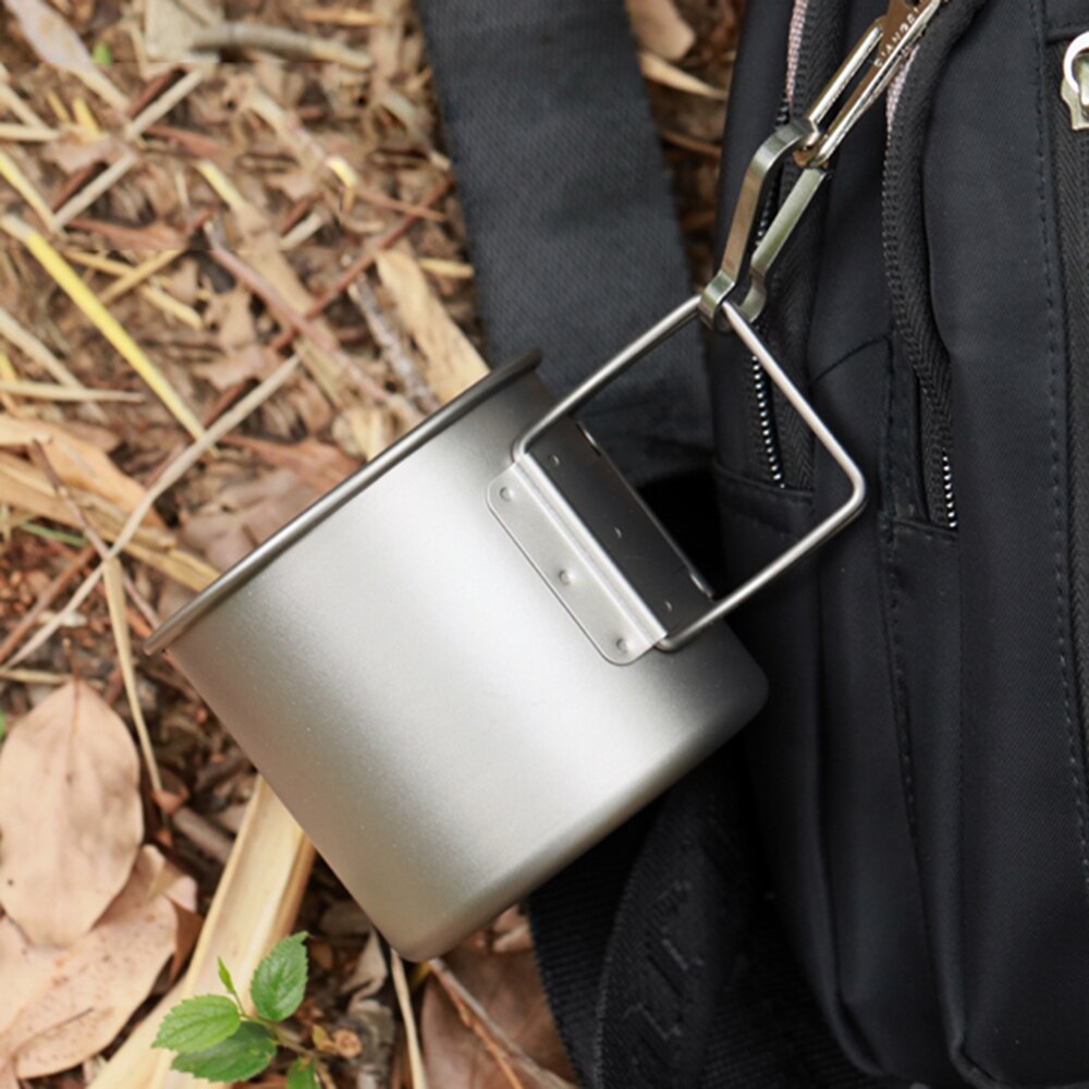TOMSHOO Ultralight Titanium Cup Outdoor Portable 2PCS Cup Set 300ml 650ml Camping Picnic Water Cup Mug with Foldable Handle