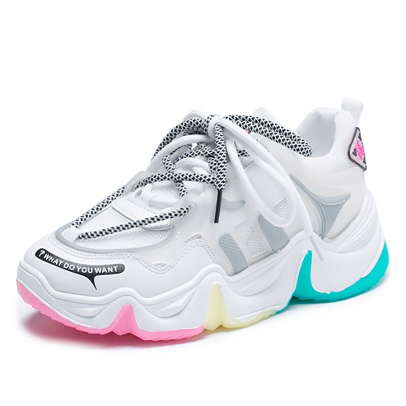 Kosz Femme 2020 platforma Wedge kobiety Sport Tenis buty tęczy grube dno Sneaker kobieta siłownia obuwie Tenis Feminino: White / 8