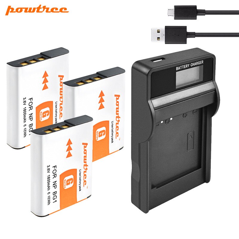 POWTREE 3.6V 1800mah NP-BG1 NP BG1 NPBG1 Batterij + LCD Charger Laad Camera Batterij voor Sony Cyber- shot DSC-H3 DSC-H7 DSC-H9