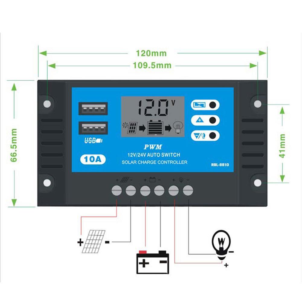 10a 12v 24v auto solar charge controller pwm with lcd dual usb 5v output solar cell panel regulator pv home