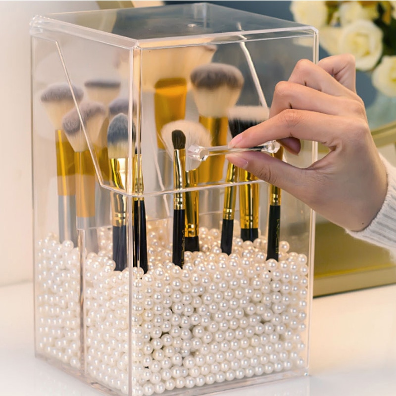 Large Makeup Brush Organizer Storage Box With Lid Acrylic Brush Holder Case Clear Makeup Organizer Buy Box Send Pearls For Free