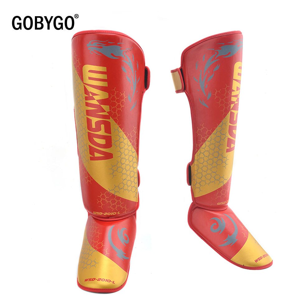 GOBYGO Ein Paar High PU Leder Boxen Shin Guards Knöchel Schutz MMA Muay Thai Training Bein Wärmer Treten shin Schutz