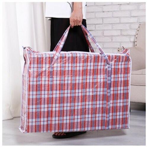 Reusable Plastic Jumbo Laundry Zipped Large Strong Shopping Home Storage Bag Large Capacity Of Bags Storage Bags Travel Bags: 70 red