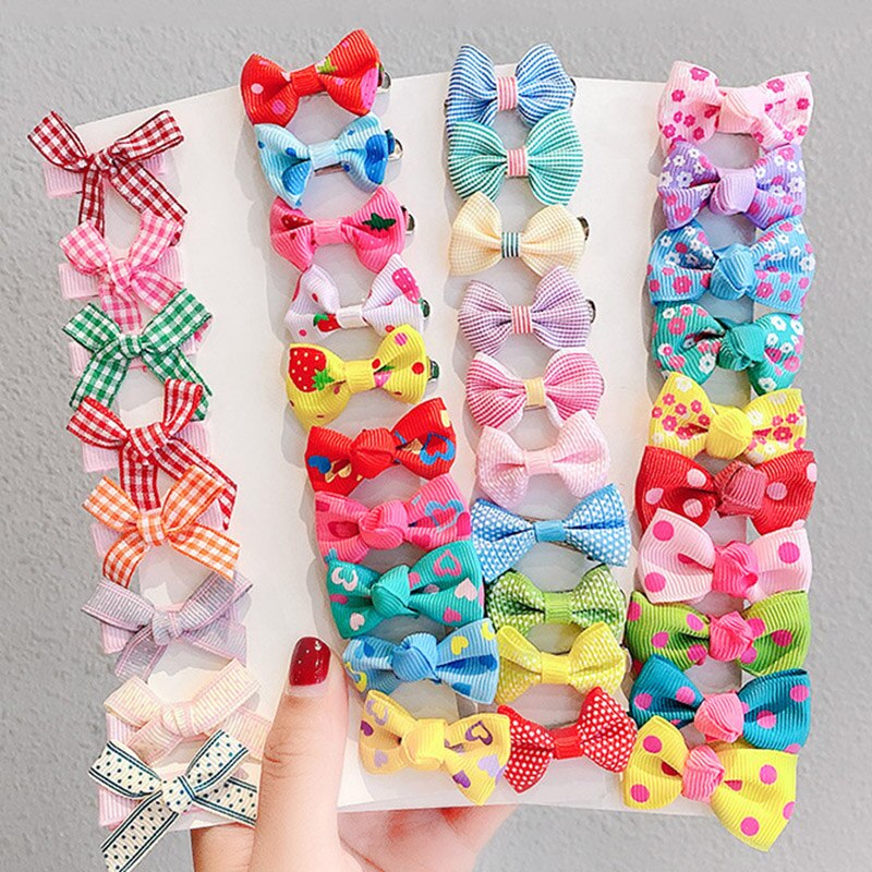 Barrettes avec nœud pour bébé fille, 10 pièces, ruban, Clips à pois rayés, Plaid, épingles à cheveux, accessoires pour enfants