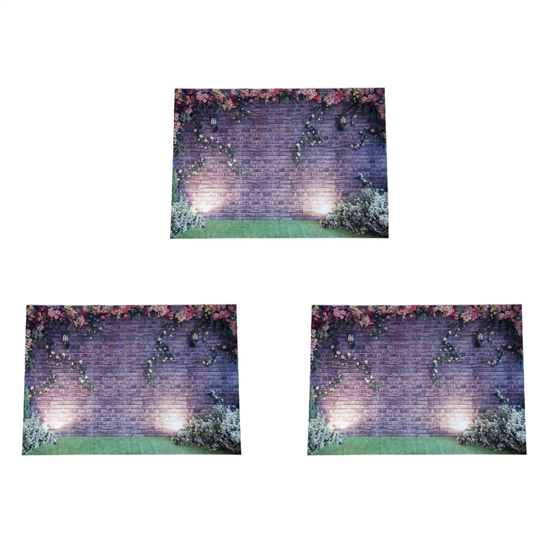 3-teiliges Blumen Ziegelwand Fotografie Hintergrund - 7x5ft Vinyl Frühling Studio Hintergrund