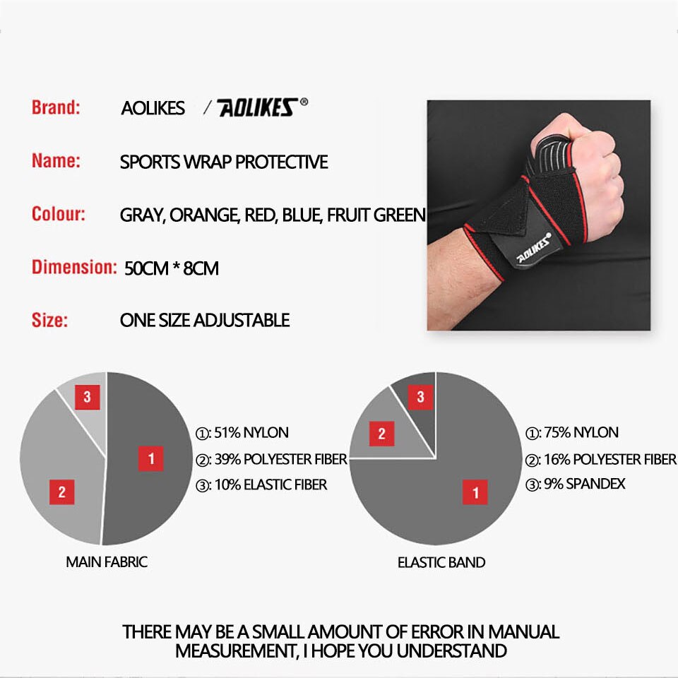 AOLIKES 1PCS Fitness Elastic Wristband Adjustable Sports Wrist Support Weight Lifting Support Band Open Wrist Rest