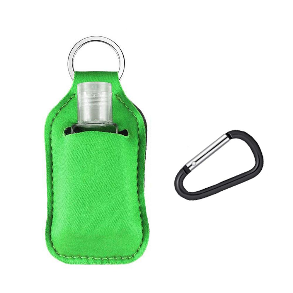 Kit de llavero desinfectante de manos reutilizable, 30ml, botellas desinfectantes para manos portátiles de viaje con funda para botella y soporte para llavero: green