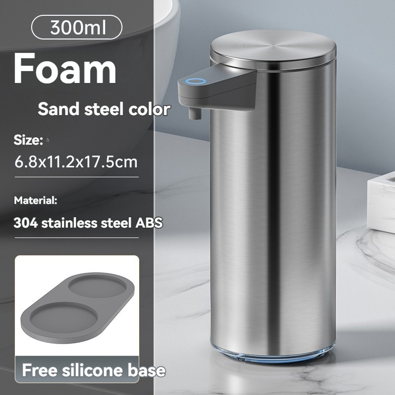 Intelligenter Seifenspender aus Edelstahl mit automatischer Erkennung zum Waschen von Mobiltelefonen, kontaktlos für die Wandmontage in der Küche zu Hause: Silber