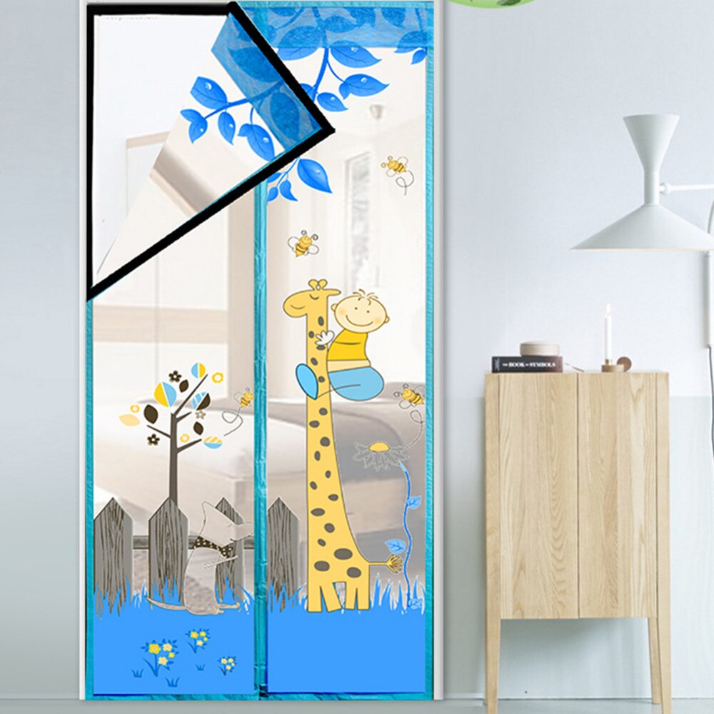 Schattige giraf anti-muggen dichter stofdicht magnetisch gordijn klittenbandsluiting deurgordijn zomer slaapkamer transparant gordijn: D