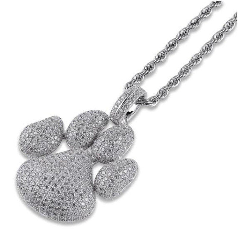 Dog Paw Footprint Bubble Pendant Necklace AAA + Cubic Zirconia Ice Crystal Necklace