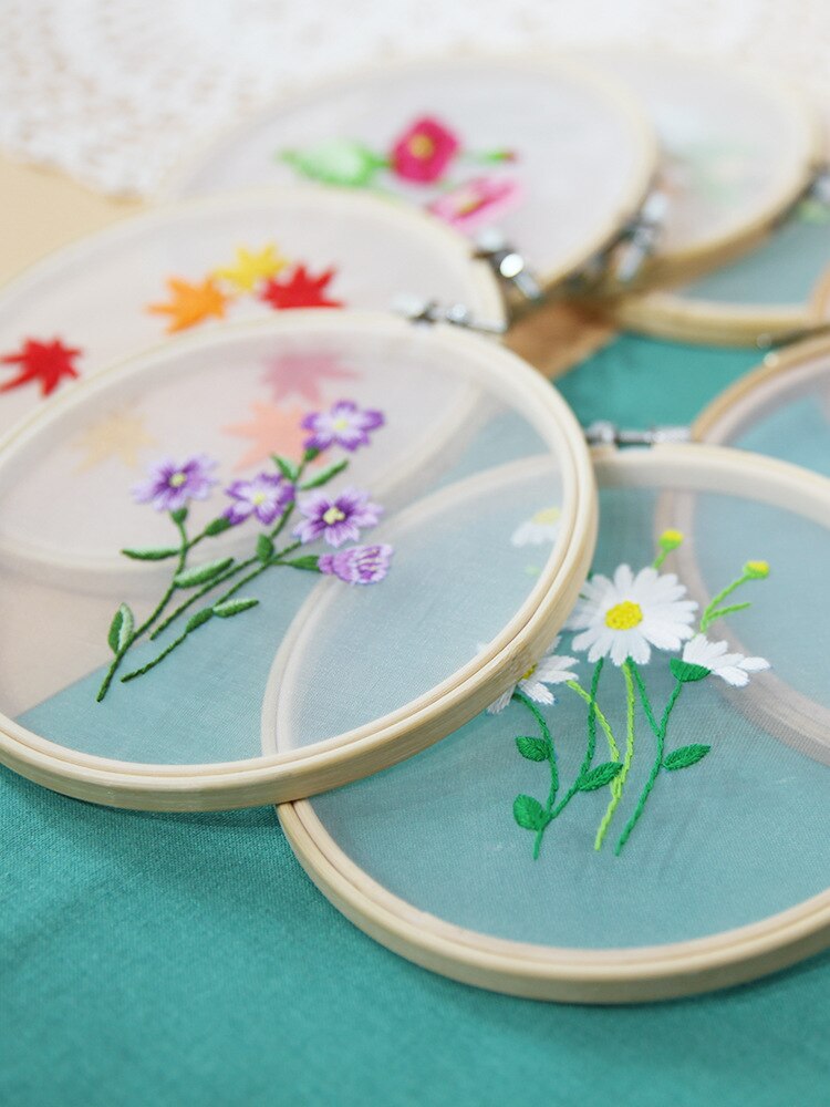 Diy broderi blomst / blad håndarbejde håndarbejde til begyndere korssting kit bånd maleri broderiramme hjem dekoration