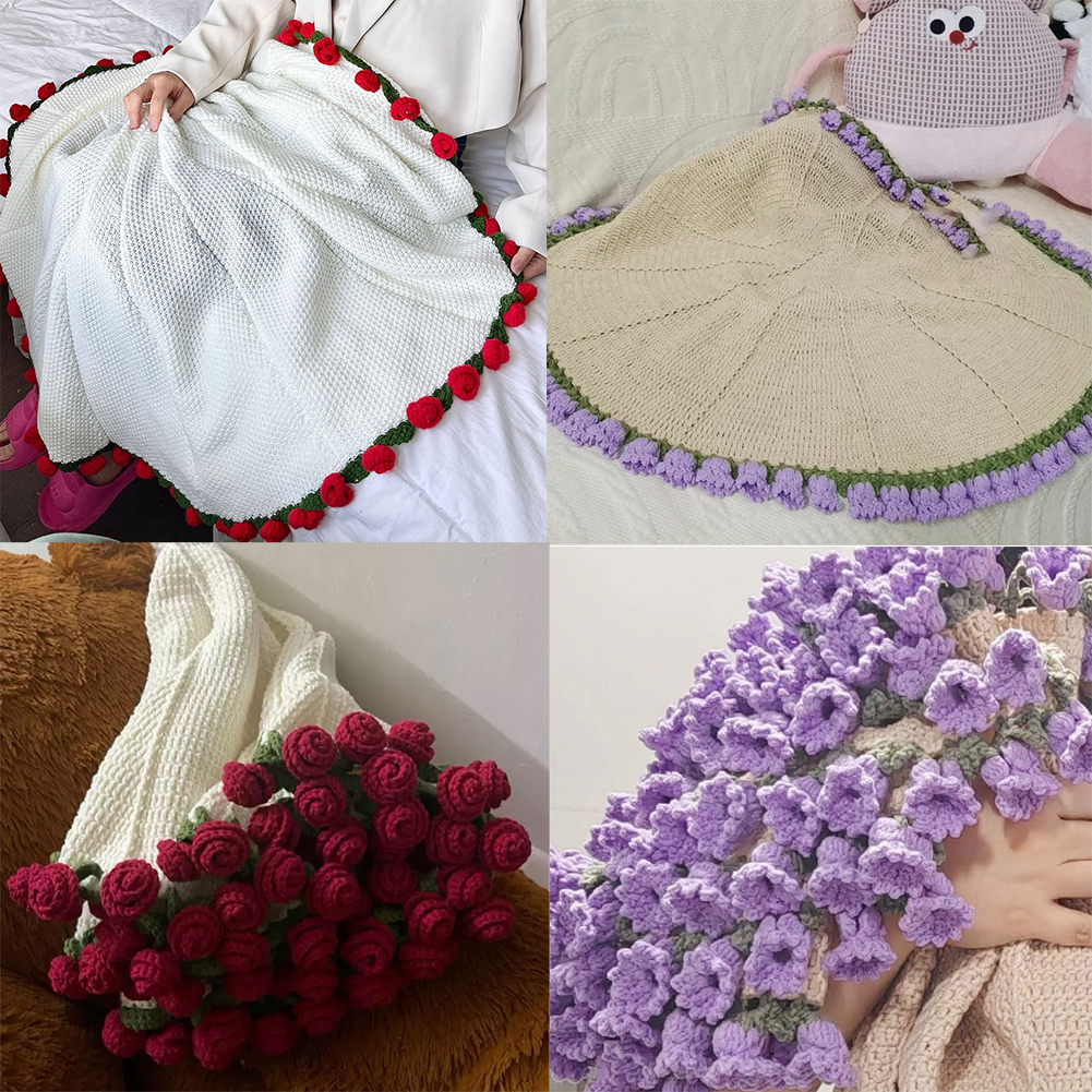 Couverture de Bouquet de fleurs, Bouquet de roses de la vallée, Kit de crochet, Bouquet de fleurs, couvertures tricotées, DIY bricolage