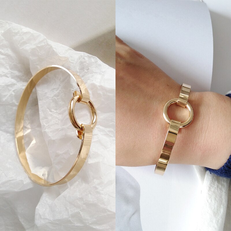 Glossy Double Layer Cross Opening Jewelry Bangle for Women Girls Party Hip Hop Punk Metal Geometric Bracelets gold