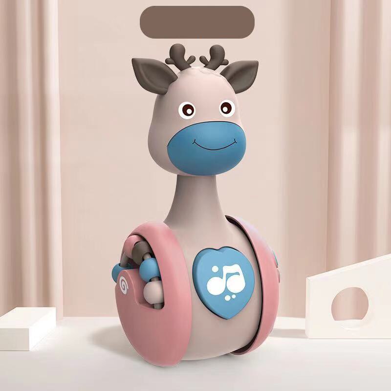 Sliding Deer Baby Tumbler Rattle Learning Education Toys Newborn Teether Infant Hand Bell Mobile Stroller Music Roly-poly Toy: Auburn