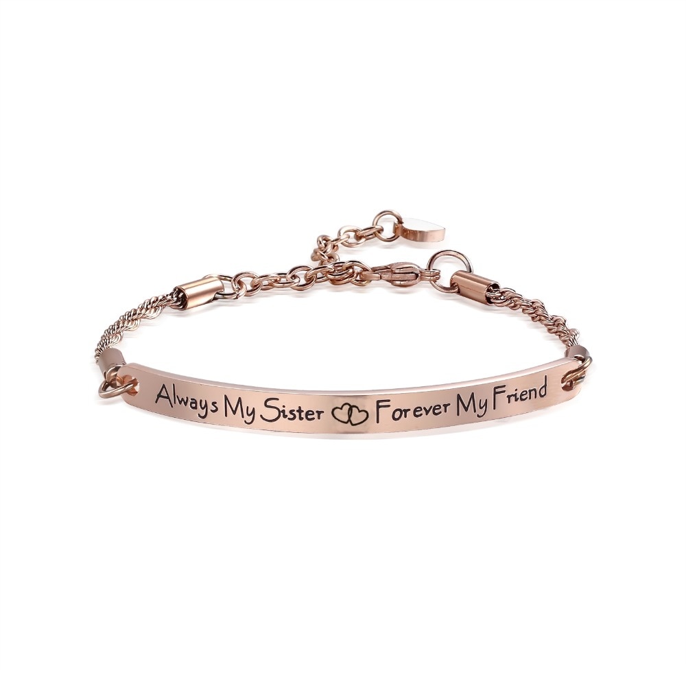 Friendship Sisters Bracelets Bangle Always my sister forever my friend Quote Engrave Bracelet Stainless Steel Women Jewelry