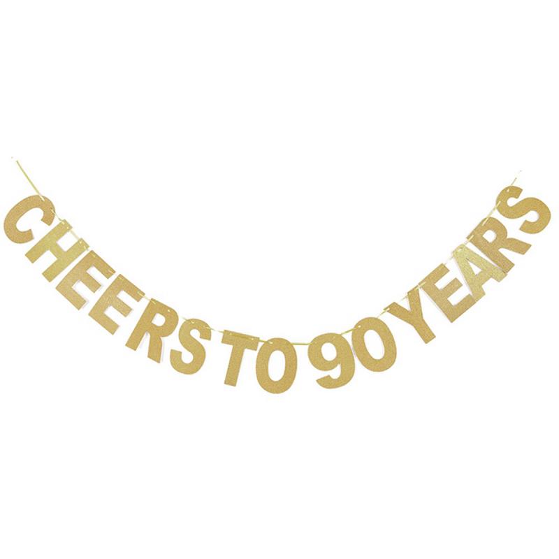 Gold Glitter Banner "cheers to 10/20/30/40/50/60/70/80/90 years" Garland Birthday Wedding Anniversary Party Celebration Supplies