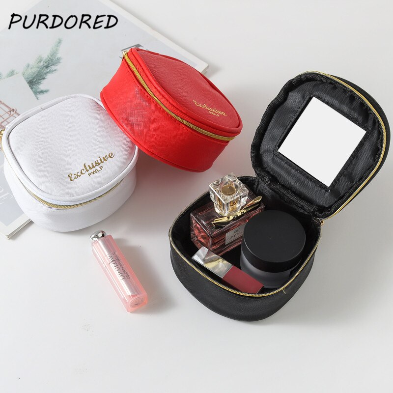 PURDORED – sac à rouge à lèvres Vintage pour femmes, 1 pièce, Mini sac à cosmétiques à fermeture éclair, organisateur de rouge à lèvres avec miroir, voyage beauté étui de maquillage