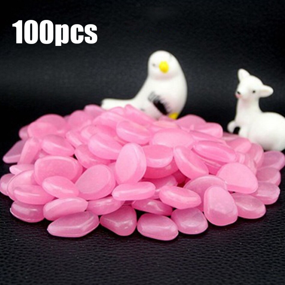 100 stuks tuindecoratie stenen lichtgevende kiezels voor paden aquarium decoratie planten lichtgevende stenen: Roze