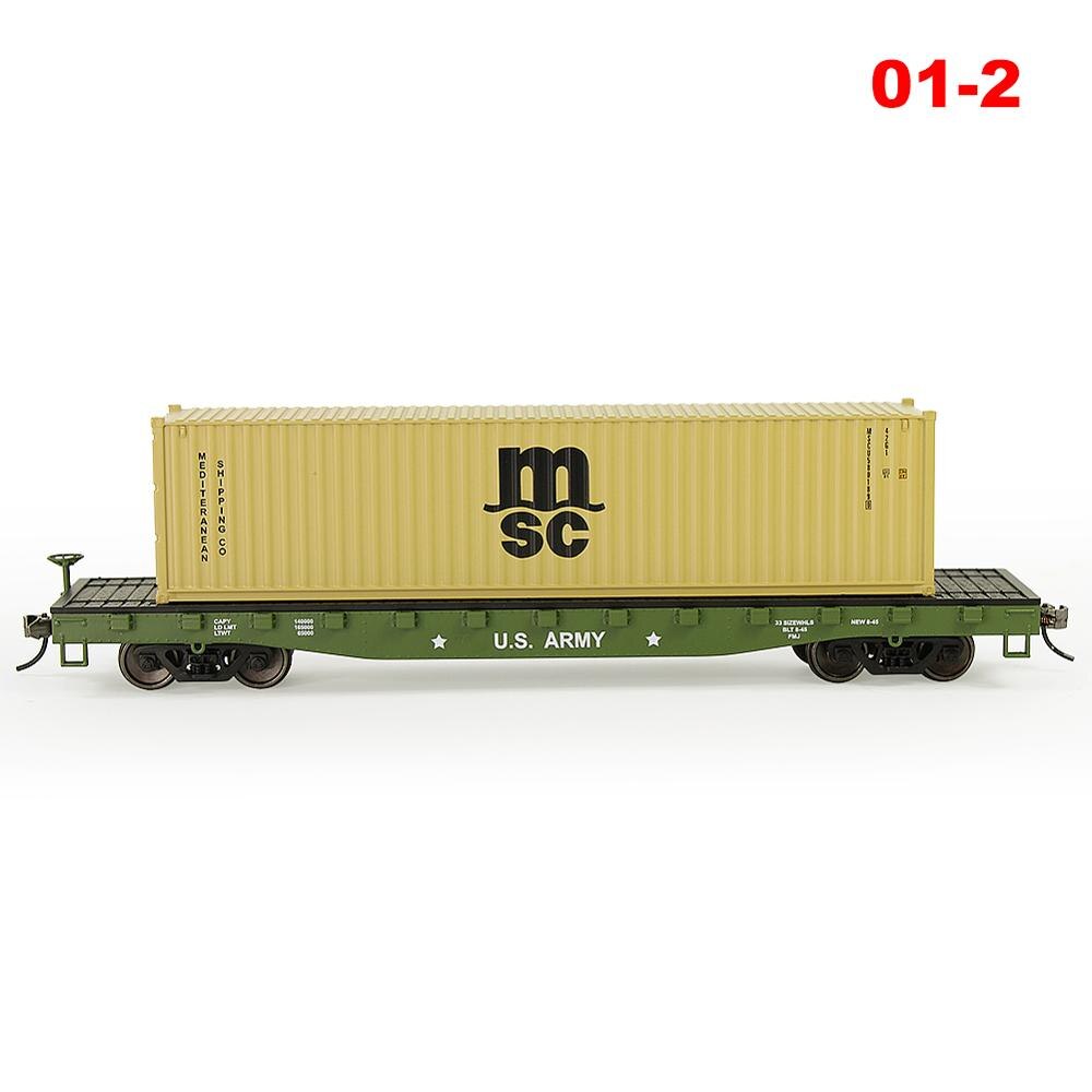 C8741 Model Railway Layout HO Scale 1:87 52ft Flat Car with 40&#39; 20&#39; Container Oil Tanks Lot: 01-2