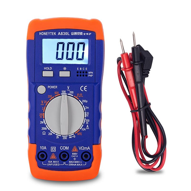 MiNi Digital Multimeter Tester AC DC Voltmeter AC Ammeter Frequency Resistance LED Measure With Stand LCD Backlight With Probes: 830L multimeter